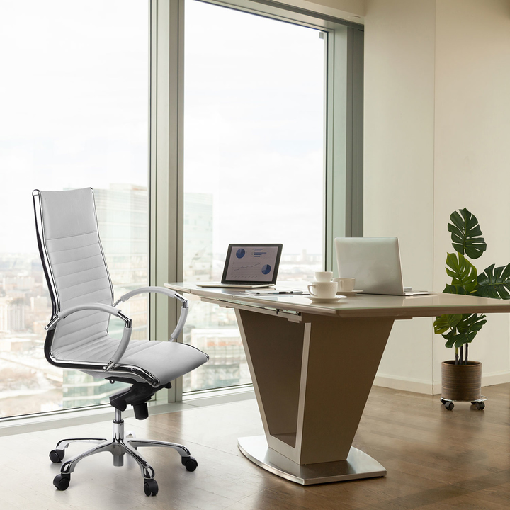 Hjh Office Bürostuhl Chefsessel Stuhl Leder Weiß Armlehne Rollensessel Parma 20 B-Ware - 4260182538494