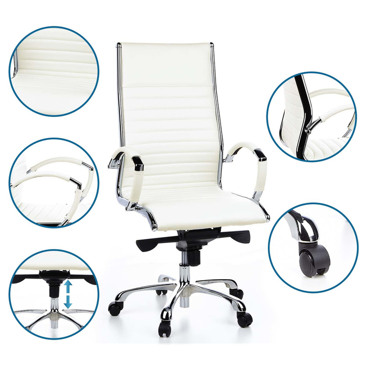 Hjh Office Bürostuhl Chefsessel Stuhl Leder Weiß Armlehne Rollensessel Parma 20 B-Ware - 4260182538494