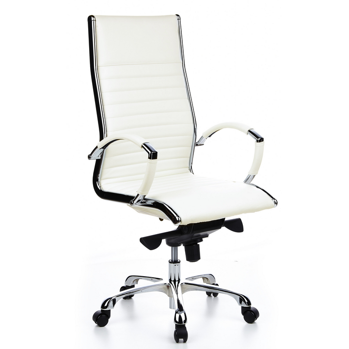 Hjh Office Bürostuhl Chefsessel Stuhl Leder Weiß Armlehne Rollensessel Parma 20 B-Ware - 4260182538494