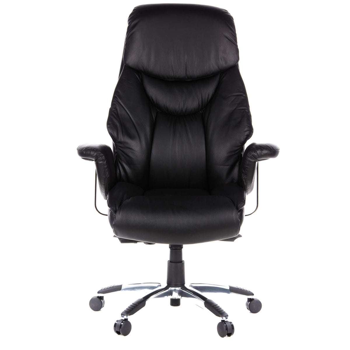 hjh OFFICE Bürostuhl Chefsessel Stuhl Leder schwarz mit Armlehnen Teppichrollen - 4260182541098