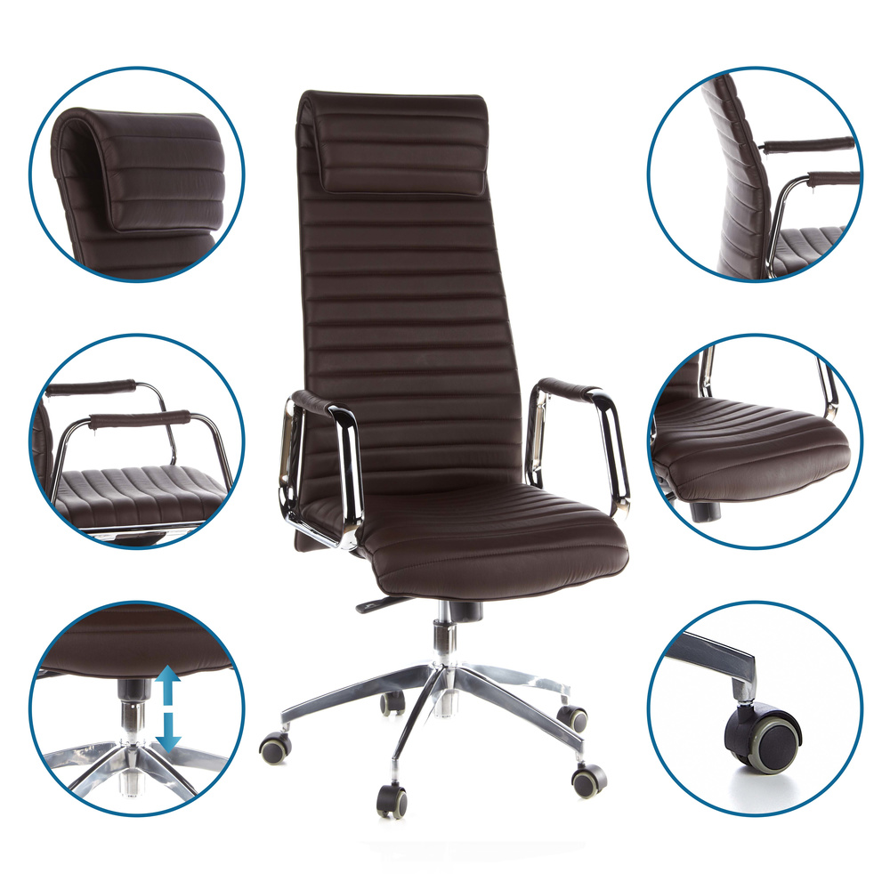 Hjh Office Bürostuhl Chefsessel Aspera 20 Nappaleder Braun Stuhl Sessel Möbel B-Ware - 4260182550496