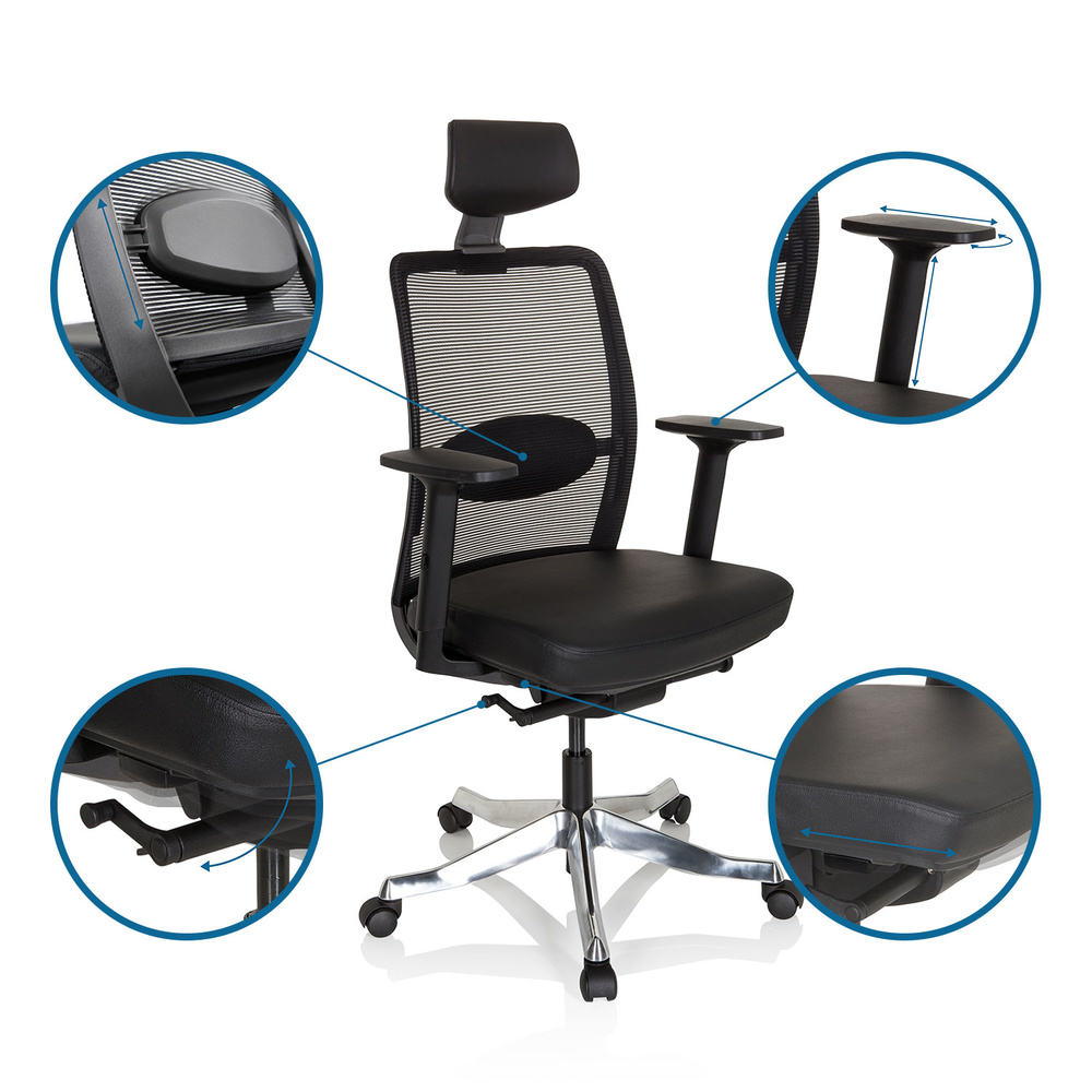 Hjh Office Bürostuhl Drehstuhl Senator Pro Netzstoff Leder Schwarz Siehe Text B-Ware - 4064323000334