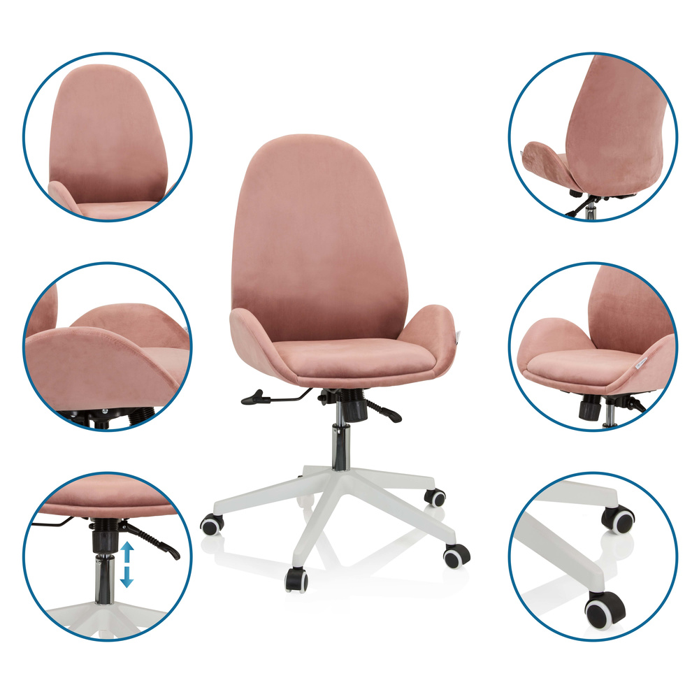 B-Ware Hjh Office Bürostuhl Drehstuhl Avea Samt Rosa Synchronmechanik Rückenlehne - 4064323023043
