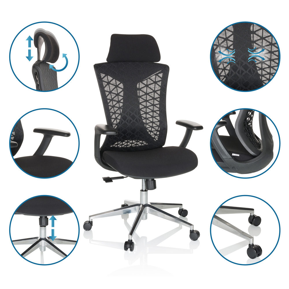B-Ware Hjh Office Bürostuhl Drehstuhl Stuhl Netzstoff Kopfstütze Synchronmechanik - 4064323028376