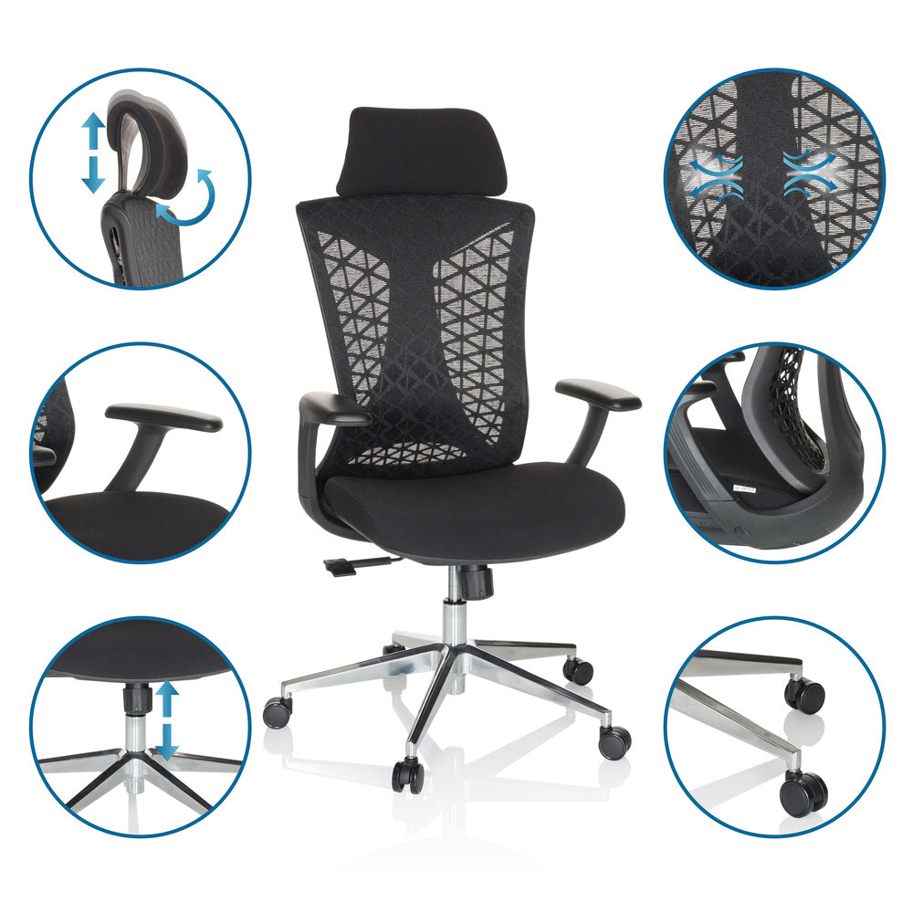 hjh OFFICE Bürostuhl Drehstuhl Stuhl Netzstoff Kopfstütze Synchronmechanik - 4064323028376