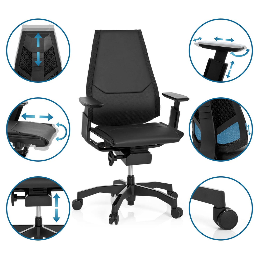 B-Ware Hjh Office Bürostuhl Drehstuhl Stuhl Genidia Black Leder Schwarz Lordosenstüt175 - 4251084609856