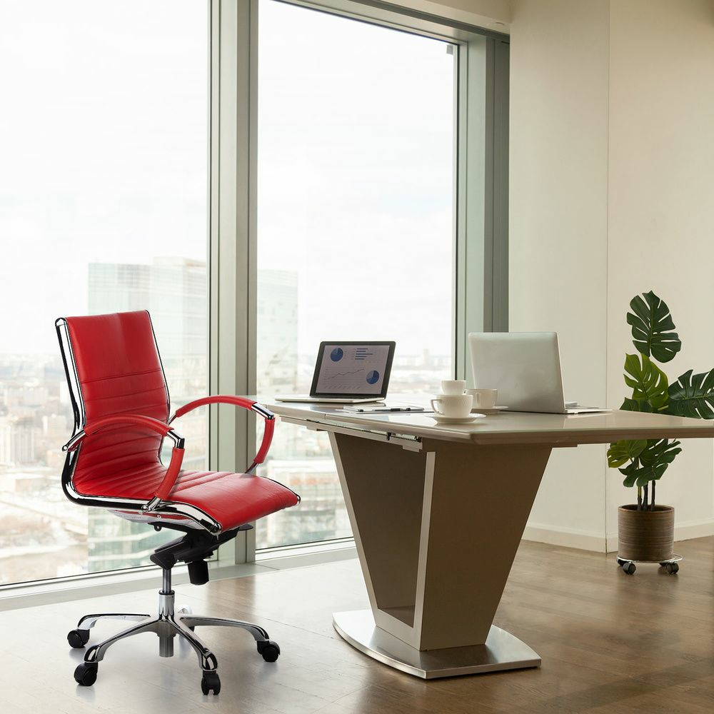 Hjh Office Bürostuhl Profi Chefsessel Parma 10 Leder Rot Chrom B-Ware - 4260182538562