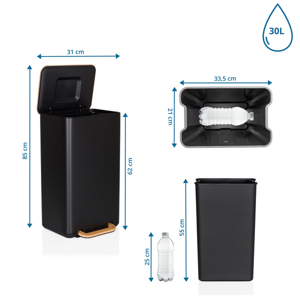 Hjh Office Clean Natura Mülleimer Abfallbehälter Mülltonne 30 L Kunststoff    B-Ware - 4064323107316