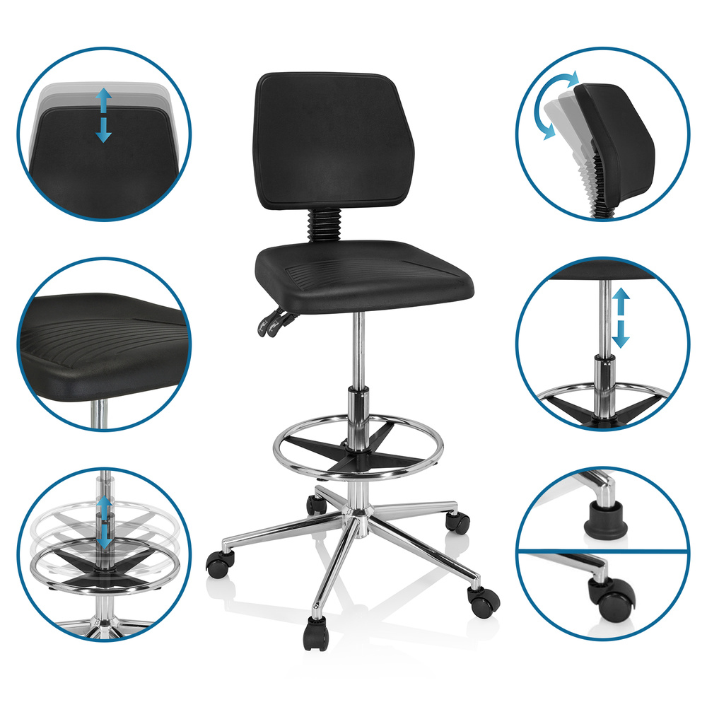 Hjh Office Arbeitsstuhl Drehhocker Hocker Schwarz Hartschaum Chrom Top Work 11 B-Ware - 4064323017059