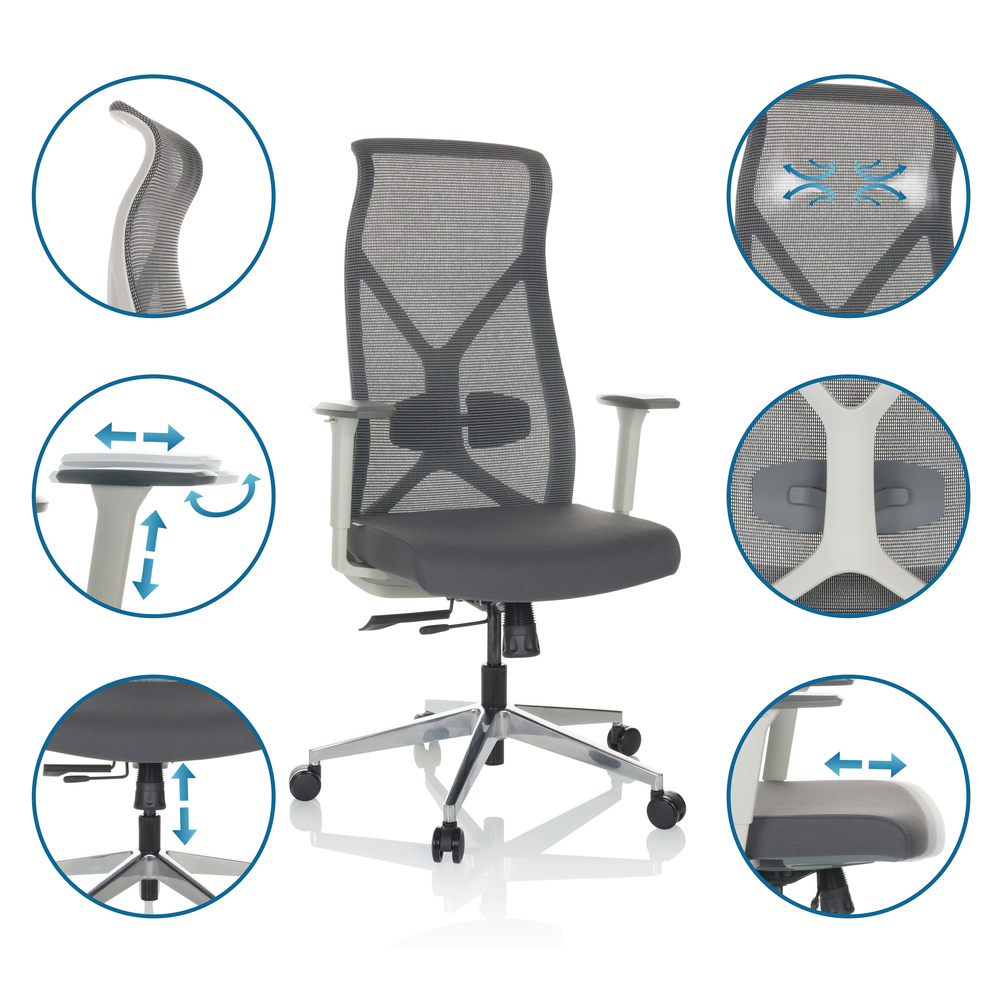 B-Ware Hjh Office Drehstuhl Bürostuhl Schreibtischstuhl Azurro White Netzstoff Grau - 4064323035985
