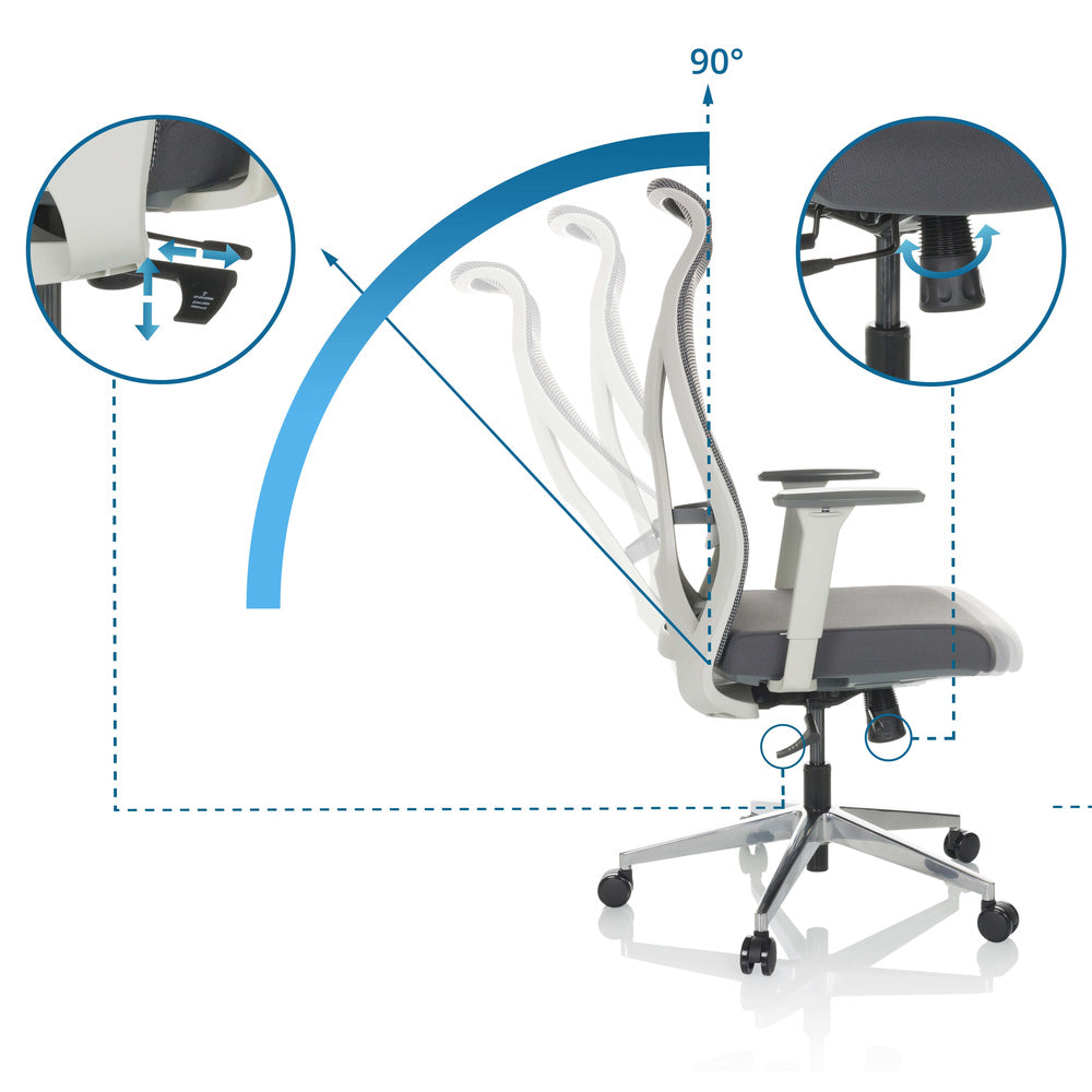 hjh OFFICE Drehstuhl Bürostuhl Schreibtischstuhl AZURRO WHITE Netzstoff grau - 4064323035985
