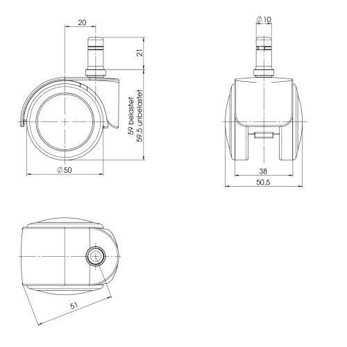 Hjh Office Hartbodenrollen Stuhlrollen Büro Rollen 10mm 50mm Schwarz 5er B-Ware - 4260354052308