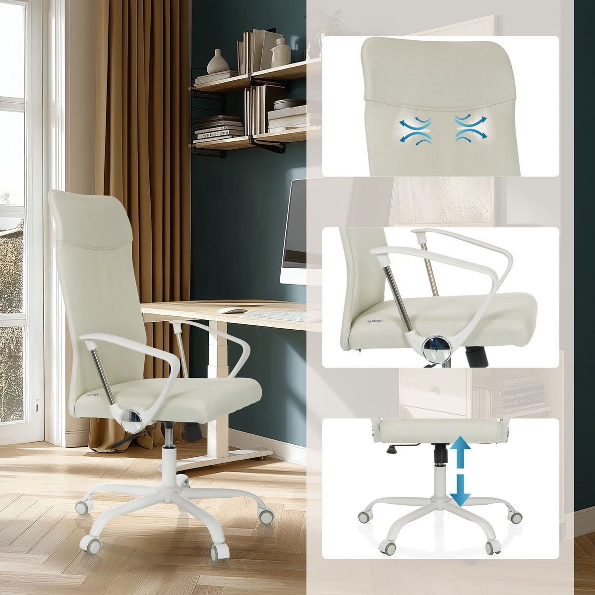 hjh OFFICE Bürostuhl Drehstuhl Home Office STRYKA W Stoff Armlehnen Beige St207 - 4064323107743