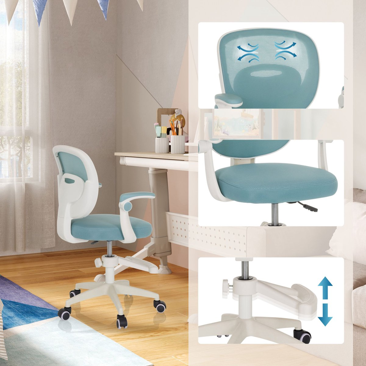B-Ware Hjh Office Kinderdrehstuhl Stuhl Kinderstuhl Kiddy Smart Lichtblau