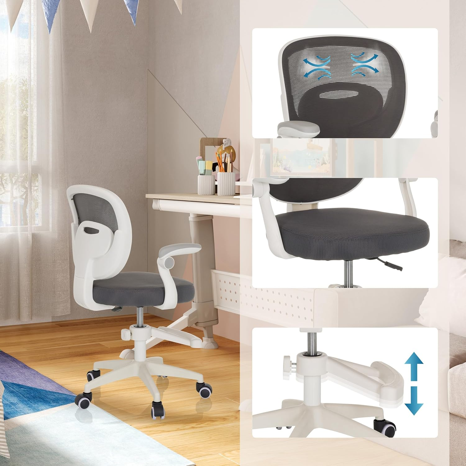 B-Ware Hjh Office Kinderdrehstuhl Kinderstuhl Kiddy Smart Abklappbare Armlehnen Grau - 4064323107255