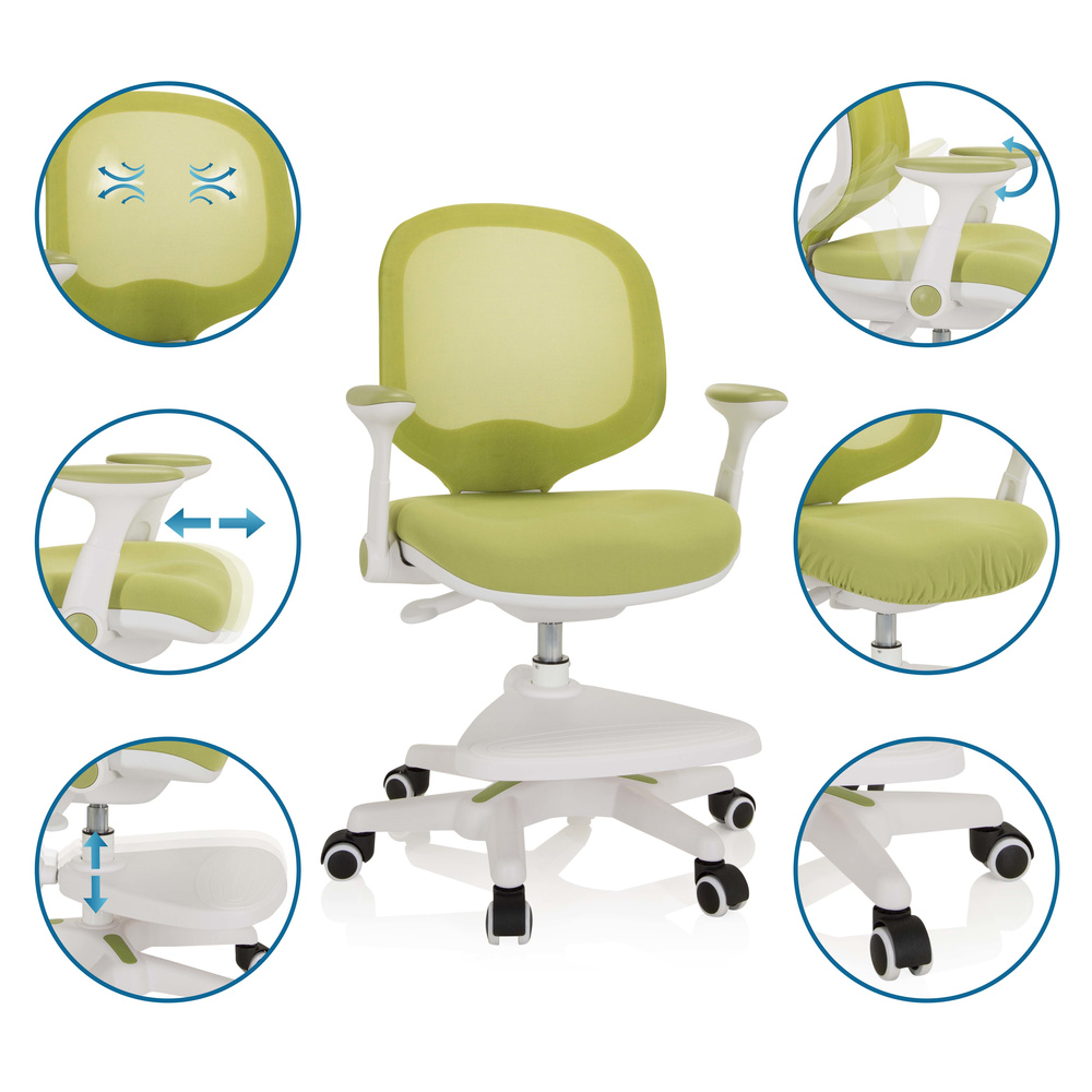 B-Ware Hjh Office Kinderstuhl Kinderdrehstuhl Kid Ergo Höhenverstellbar Netzstoff Grün - 4064323020202
