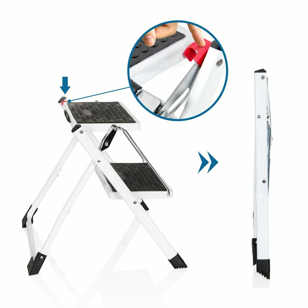 B-Ware Hjh Office Klapptritt Solid W1 Stahl 2 Stufen Weiß Leiter Trittleiter 194 Cm - 4064323001911