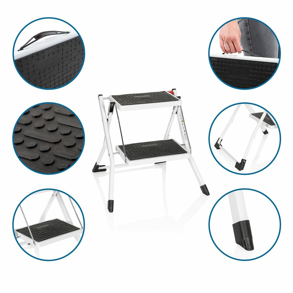 B-Ware Hjh Office Klapptritt Solid W1 Stahl 2 Stufen Weiß Leiter Trittleiter 194 Cm - 4064323001911