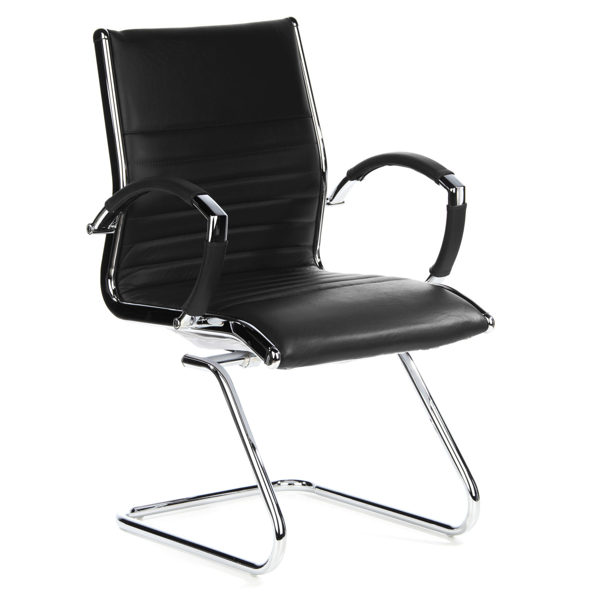 hjh OFFICE Konferenzstuhl Freischwinger Stuhl PARMA V Sitz Leder schwarz Ch963 - 4260182538487