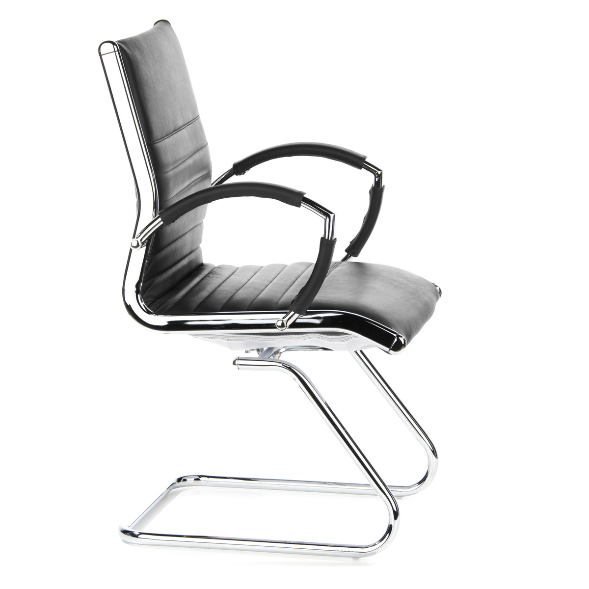 hjh OFFICE Konferenzstuhl Freischwinger Stuhl PARMA V Sitz Leder schwarz Ch963 - 4260182538487