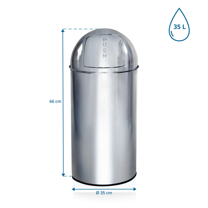 Hjh Office Abfallsammler Mülleimer Chrom Push 35 L Inneneimer Mülltrennung B-Ware - 4251084668884
