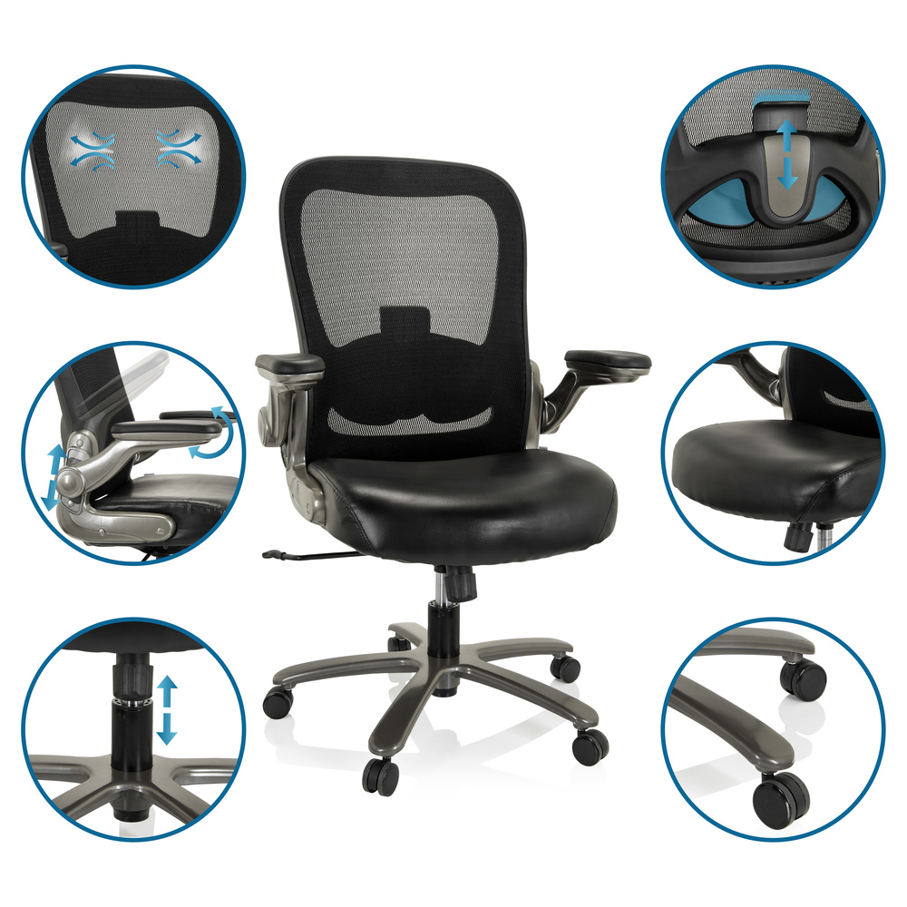 B-Ware Hjh Office Bürostuhl Stuhl Xxl Netzstoff Kunstleder Schwarz Lordosenstütze - 4064323017172