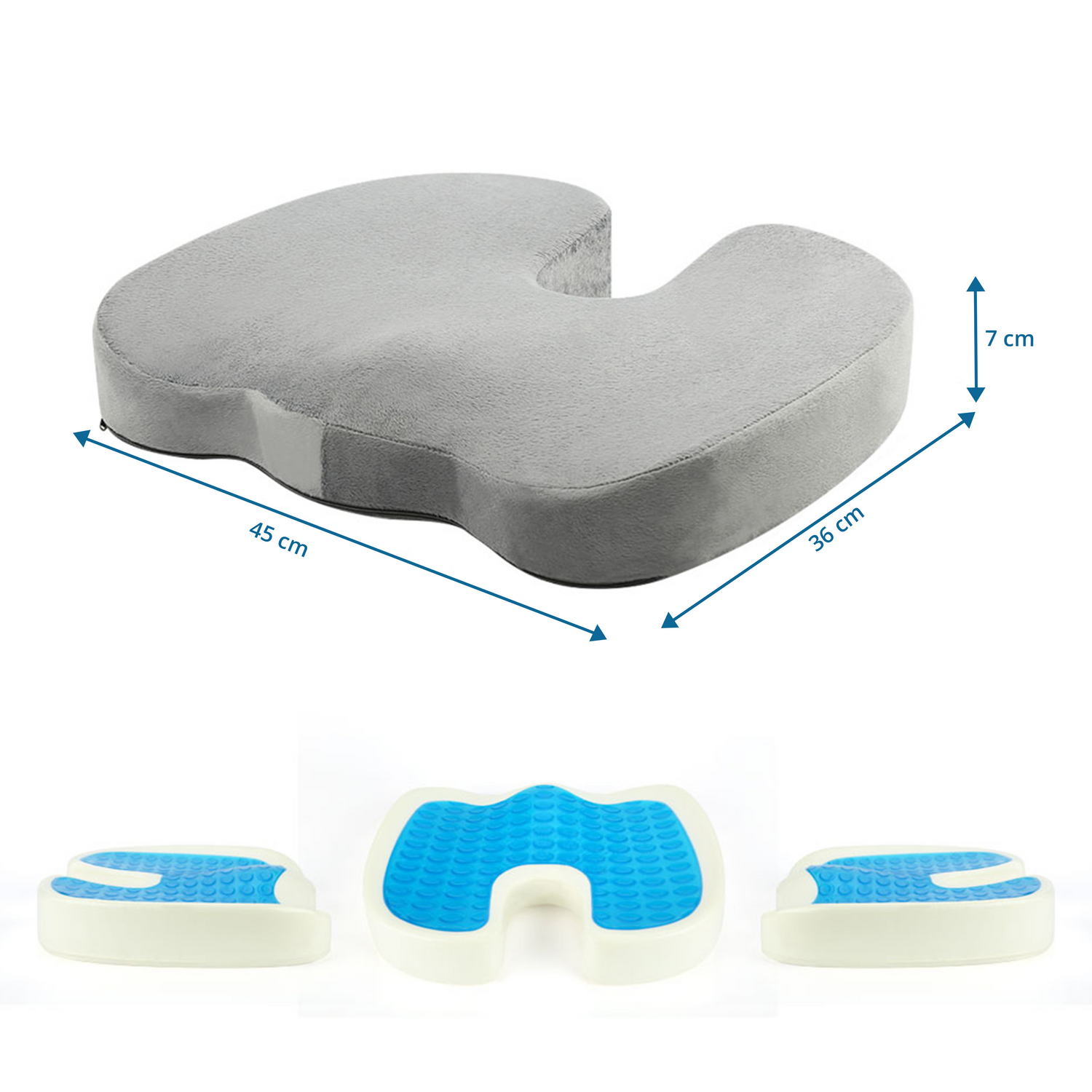 Hjh Office Sitzkissen Kissen Schaum Gel Velours Grau Abnehmbar Waschbar Memory B-Ware - 4064323036821