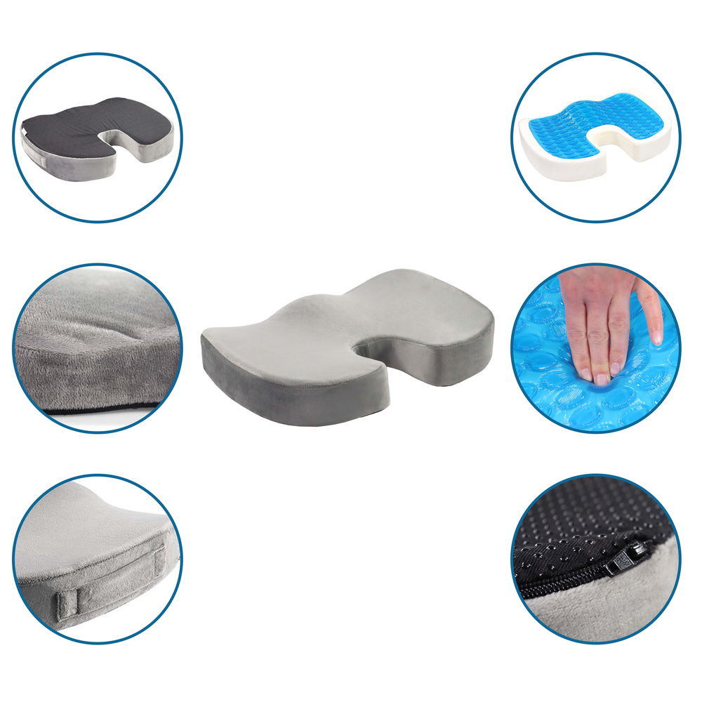 Hjh Office Sitzkissen Kissen Schaum Gel Velours Grau Abnehmbar Waschbar Memory B-Ware - 4064323036821