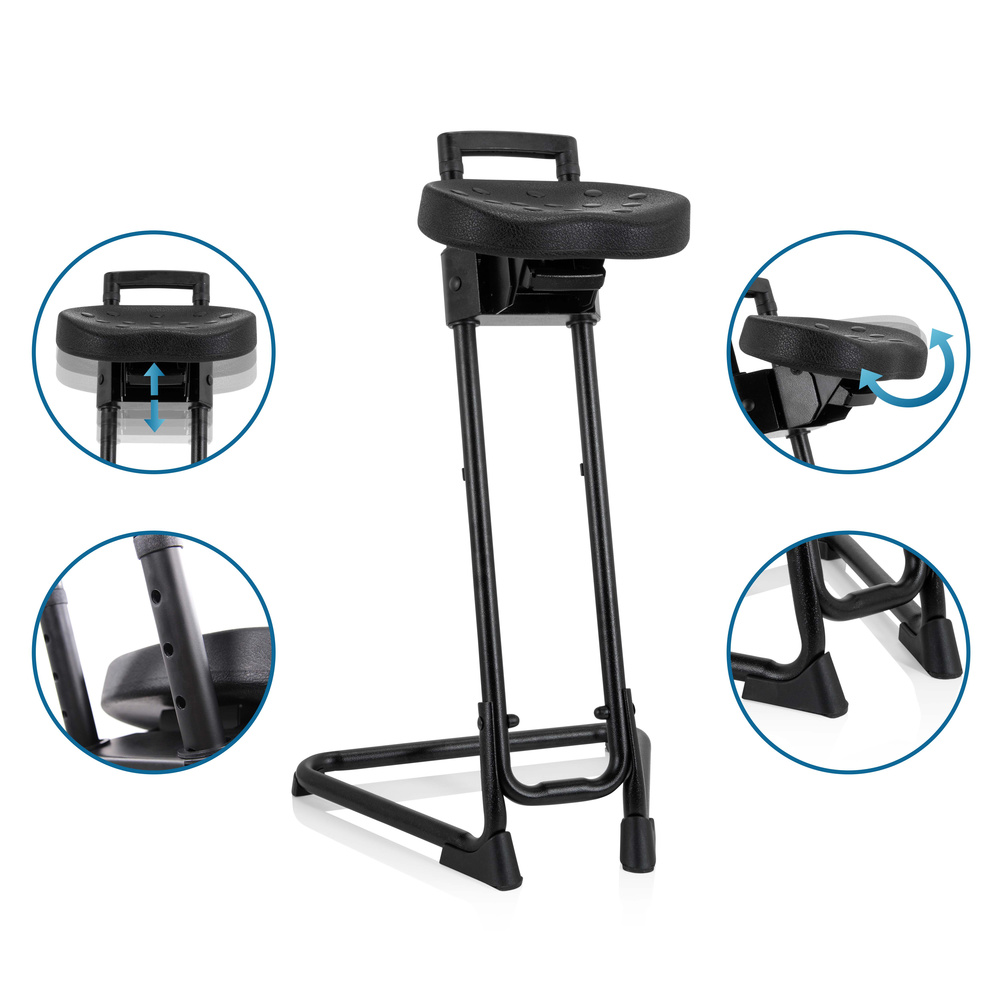Tabouret de bureau Hjh pour travail debout, 32 cm, mousse PU, structure métallique, noir, produit de seconde main