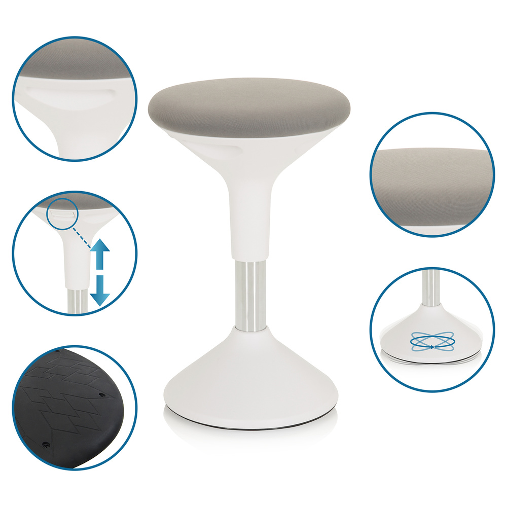 B-Ware Hjh Office Stehhocker Stehhilfe Hocker Balance Sit Ii W Stoff Weiß Grau - 4064323014867