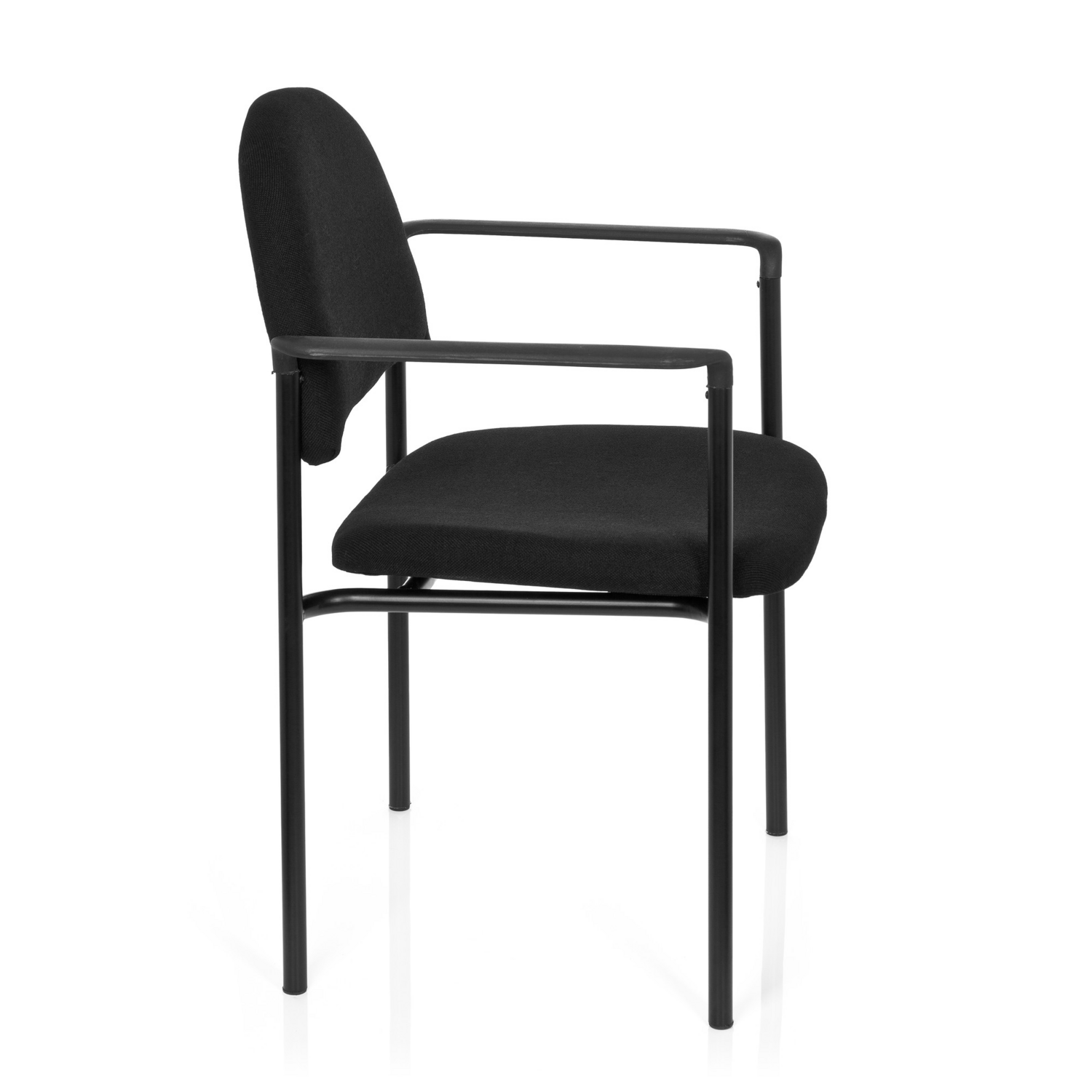 Chaise de bureau Hjh à quatre pieds, de qualité B, chaise visiteur, chaise de conférence, noire avec accoudoirs, en tissu