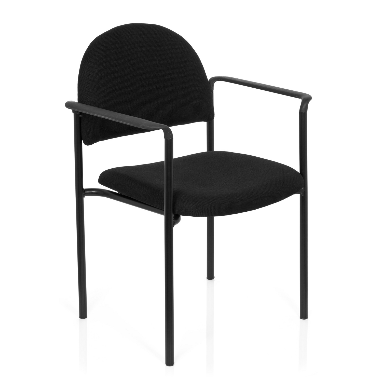 Chaise de bureau Hjh à quatre pieds, de qualité B, chaise visiteur, chaise de conférence, noire avec accoudoirs, en tissu