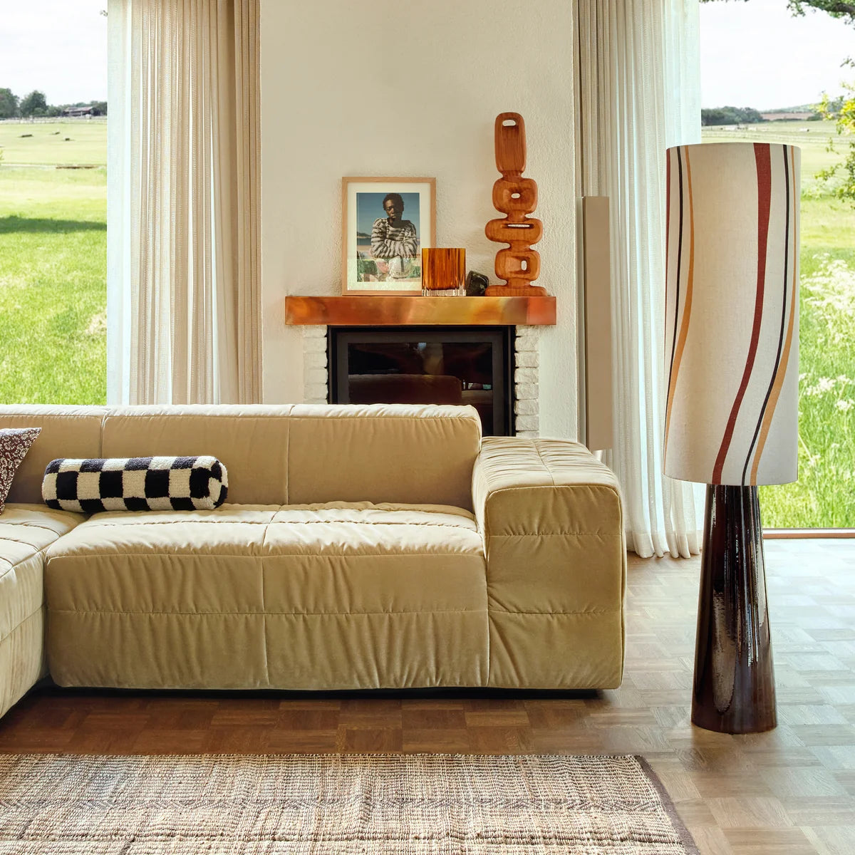 HKliving Leuchtenschirm Lampenschirm Zylinder Leinen Beige Ø 33 cm swirl - 8718921054799