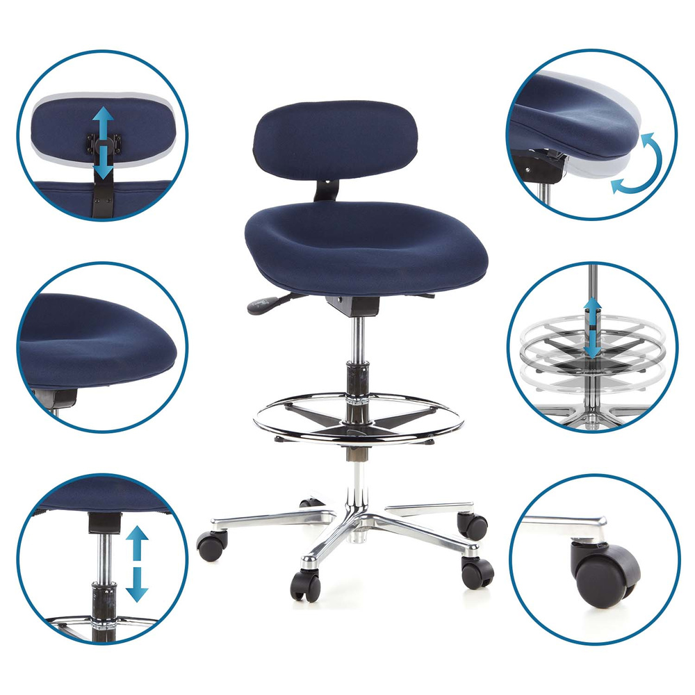 Hjh Office Hocker Drehhocker Arbeitsstuhl Work Mf Stoff Blau Chrom Teppichböden B-Ware - 4260182541036