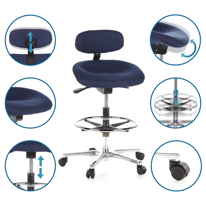 Hjh Office Hocker Drehhocker Arbeitsstuhl Work Mf Stoff Blau Chrom Teppichböden B-Ware - 4260182541036