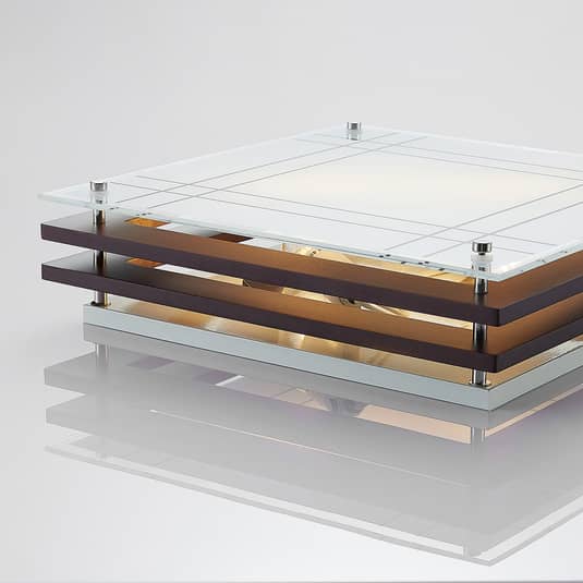 Lindby Holz-Deckenlampe Thees Deckenlicht Deckenleuchte Leuchte kariertes Glas - 4251096557312