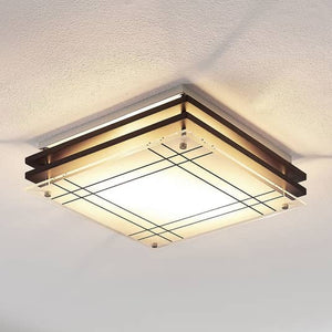 B-Ware Lindby Holz-Deckenlampe Thees Deckenlicht Deckenleuchte Leuchte kariertes Glas