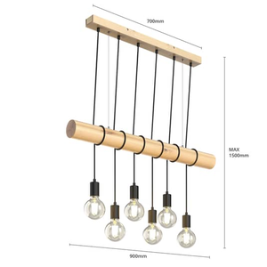 B-Ware Lindby Holz Pendelleuchte Eviton Hängelampe Deckenlampe Lampe 6 Flammig Natur