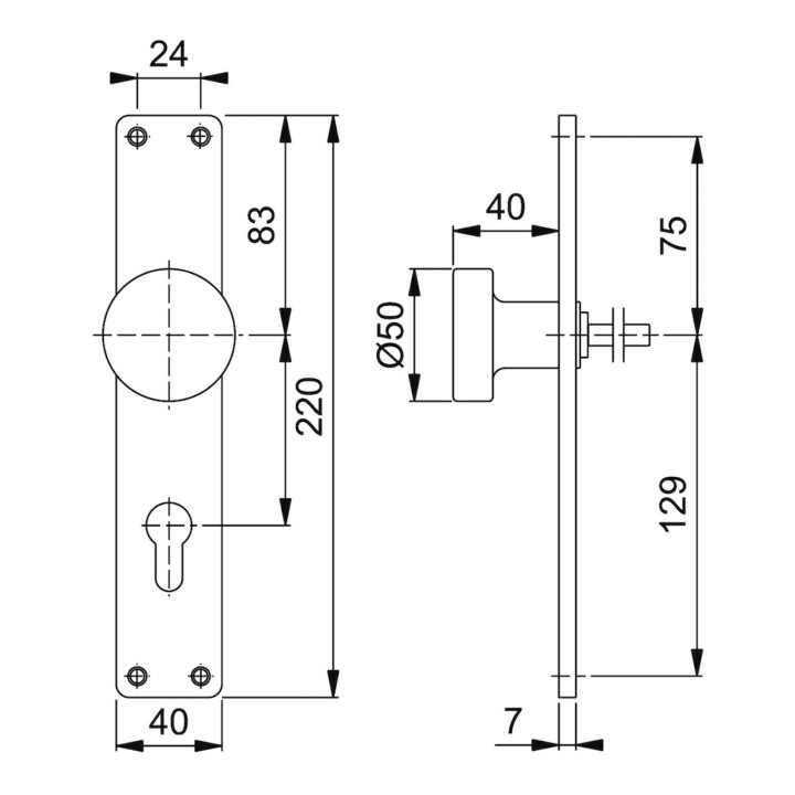 B-Ware Hoppe Knopflangschild Beschlag Türbeschlag Aluminium F1 Naturfarbig 72mm Pz - 4012789019186