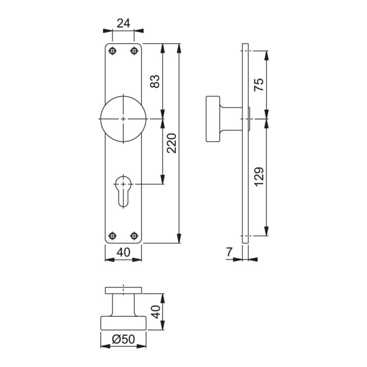 B-Ware Hoppe Knopflangschild Beschlag Türbeschlag Aluminium F1 Naturfarbig 72mm Pz - 4012789019186