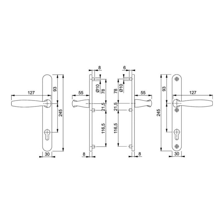 B-Ware Hoppe Profilgarnitur Türdrücker Türklinke Aluminium F1 Pz Türbeschlag 57 62mm - 4012789495447