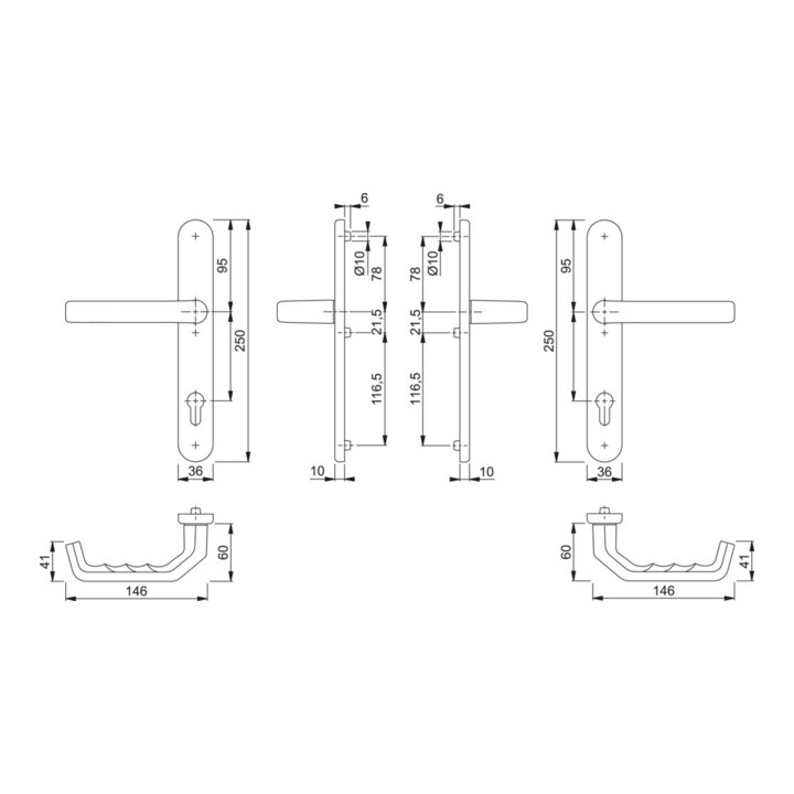 Hoppe Drückergarnitur Türbeschlag Schmalschild Türklinke Pz 8 92 F9016 Ts 67 72 B-Ware