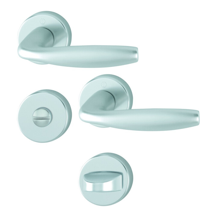 B-Ware Hoppe Rosettengarnitur Beschlag Innentür Aluminium F1 Rund Schnellstift Din L R - 4012789502046