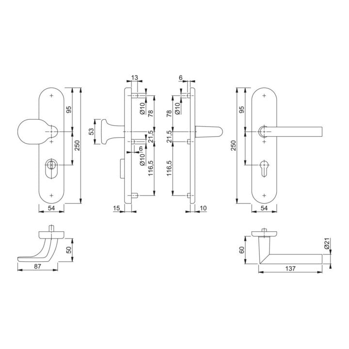 Hoppe Schutzgarnitur 86G/3332ZA/3310/14 Türbeschlag Aluminium F1 PZ 92mm 67-72mm - 4012789685688