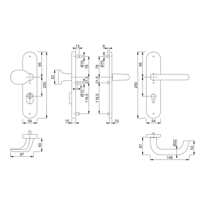 B-Ware Hoppe Schutzgarnitur Wechselgarnitur Türbeschlag Paris Aluminium F2 92mm 67 72mm - 4012789689518