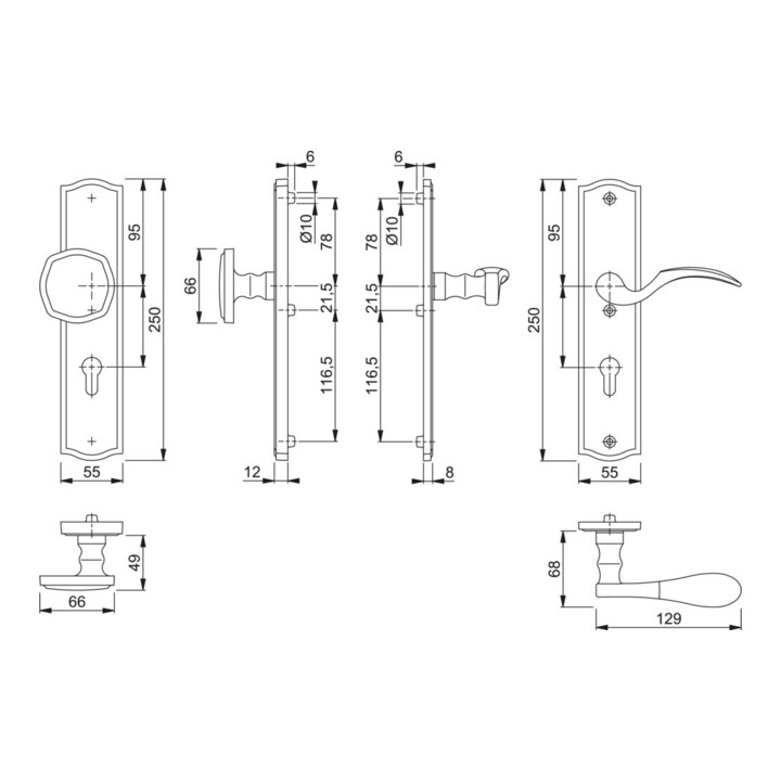 Hoppe Schutzbeschlag Messing Garnitur M57/371 A/3/112 Shli 10 Pz 57 U5 67 U5  B-Ware - 4012789081442