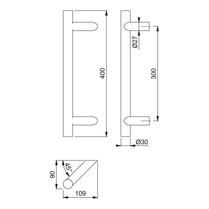 Hoppe Stangengriff Griffstange E5012 Edelstahl Farb Nr F69 300mm 400mm Schräg B-Ware - 4012789616972