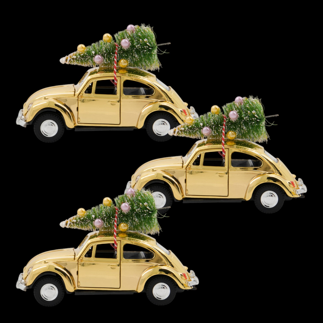 House Doctor Xmas Cars Dekoauto Weihnachtsdeko Gold 12,5cm Retro Auto 3 Stück B-Ware