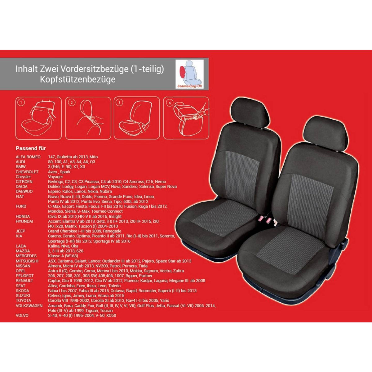 HP Autozubehör 22200 Sitzschoner Polyester Schwarz Fahrersitz Beifahrersitz S799 - 4007928222008