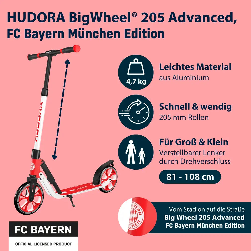 B-Ware Hudora Big Wheel Roller Scooter Fc Bayern München Rot Pu Höhenverstellbar - 4005998141618